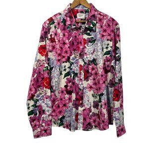 TUNEVUSE Mens Floral Long Sleeve Button Up Shirt Pink Purple Hawaiian Sz L